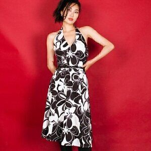 Vintage David Meister Floral Halter Dress With Belt